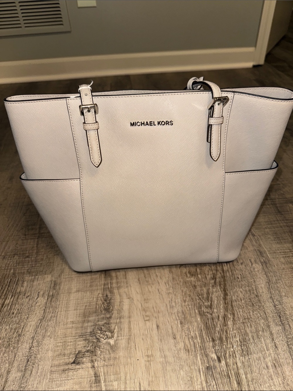 Michael Kors White Saffiano Tote with Side Pockets